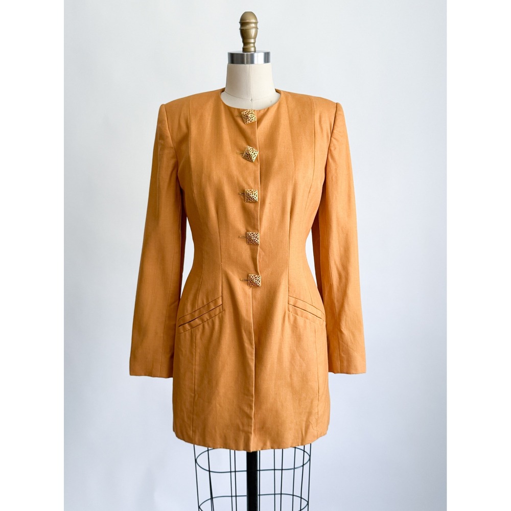 Bob Mackie Collection II Linen Blazer Vintage Gold Button Mustard Orange 8